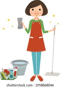 Vector cartoon illustration of cleaning service woman character.