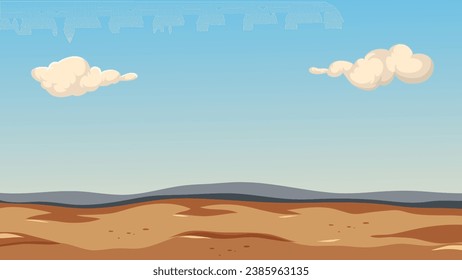 A vector cartoon illustration of a clear blue sky over outdoor dry land