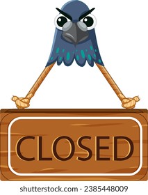 A vector cartoon illustration of a closed sign banner featuring a pigeon face