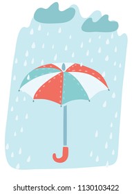 Vector cartoon illustration of Cloud with Rain drop on umbrella.