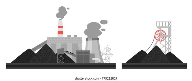 Vector cartoon illustration of coal plant. Environmental pollution concept.
