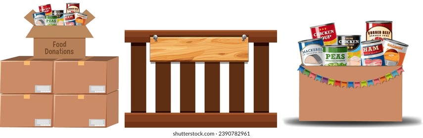 Dibujo vectorial de una colección de cajas de comida enlatadas de latón
