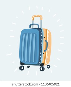 Vector cartoon illustration of color plastic travel bag on wheels. Travel elements.Travel concept.