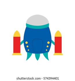 Vector cartoon illustration with colorful alien spaceship isolated on white background. Vector UFO icon. Cute spacecraft, galaxy object for children book or cover illustration. Cartoon rocket icon