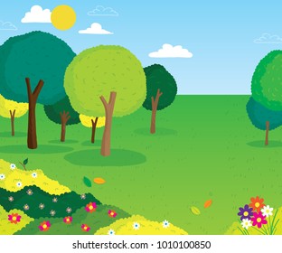 Vector cartoon illustration of colorful outdoor park background scene