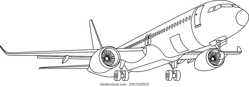 Vector cartoon illustration of a commercial airline airplane taking off, isolated on white