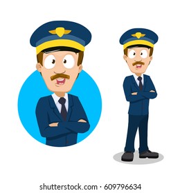 Vector cartoon illustration of commercial Airlines Pilot In Uniform.