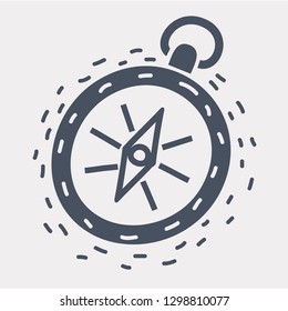 Vector cartoon illustration of compass isolated. Dark and white concept on white background. Hand drawn element.