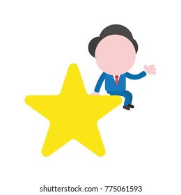 Vector cartoon illustration concept of faceless businessman mascot character sitting on yellow star symbol icon.