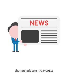 Vector cartoon illustration concept of faceless businessman mascot character holding newspaper symbol icon.
