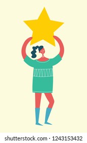 Vector cartoon illustration of Concept of Feedback consumer or customer review evaluation, satisfaction level and critic. Star rating style. Human character on light background.