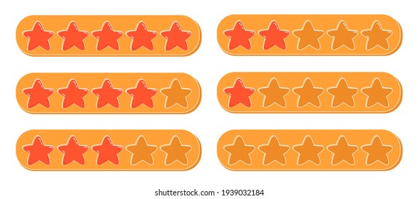 Vector cartoon illustration of Concept of Feedback consumer or customer review evaluation, satisfaction level and critic. Five stars rating style. Vector stock illustration. Isolated flat illustration