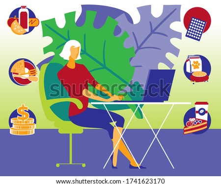 Vector cartoon illustration. Concept of man shopping online. Quarantine, order products online 