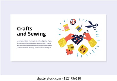 Vector cartoon illustration concepts for sewing, handy made, accessories, embroidery, craft. Banner template for web banners and promotional materials.