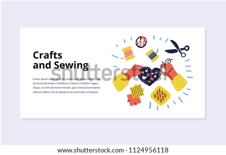 Vector cartoon illustration concepts for sewing, handy made, accessories, embroidery, craft. Banner template for web banners and promotional materials.