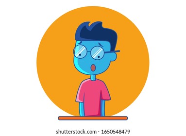 Vector cartoon illustration of confused blue alien boy. Isolated on white background.