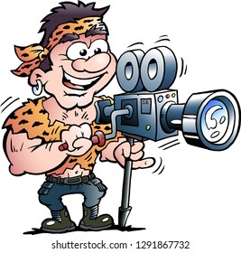Vector Cartoon illustration of a Cool Action Hero Movie Star