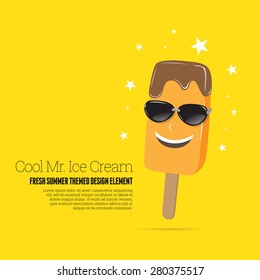 Vector cartoon illustration of cool Mr. Ice Cream summer concept design elements.