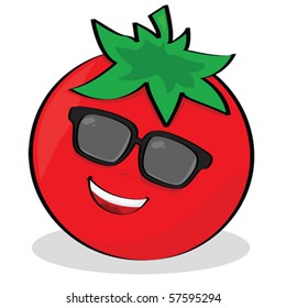 Vector cartoon illustration of a cool tomato wearing sunglasses