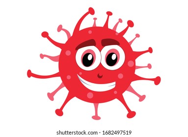 Vector cartoon illustration of corona virus smiling face. Isolated on white background.