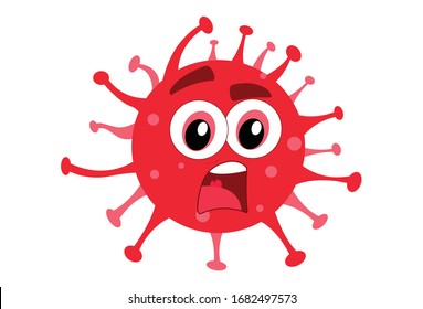 Vector cartoon illustration of corona virus surprised face. Isolated on white background.