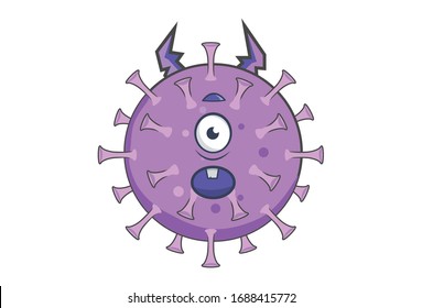 Vector cartoon illustration of corona virus opening mouth. Isolated on white background.