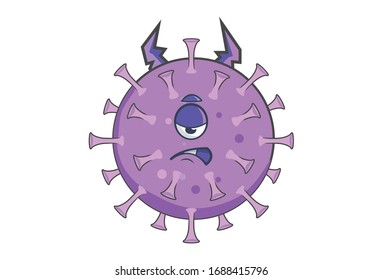 Vector cartoon illustration of corona virus weird face. Isolated on white background.