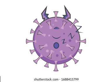 Vector cartoon illustration of corona virus is sleeping. Isolated on white background.