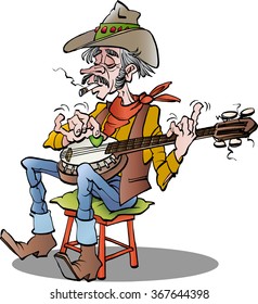 Vector cartoon illustration of a country banjo player