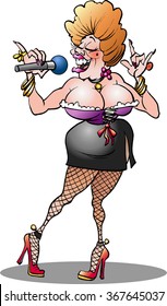 Vector cartoon illustration of a country singer female