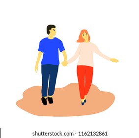 Vector cartoon illustration of couple walking in the park. cartoon characters. Flat vector illustration. EPS 8