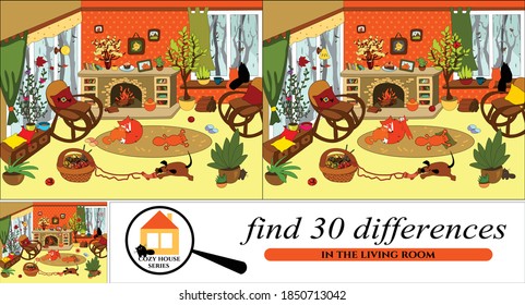 Vector cartoon illustration from "Cozy House" series of finding differences.
