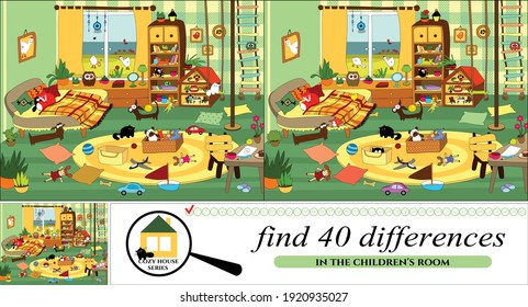 Vector cartoon illustration from "Cozy House" series of finding differences.