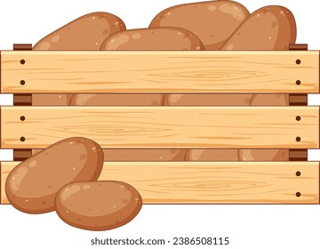 Dibujo vectorial de una caja llena de patatas, aislada en un fondo blanco