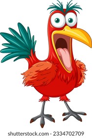 A vector cartoon illustration of a crazy bird freaking out, isolated on a white background