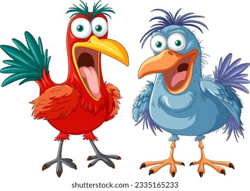 A vector cartoon illustration of a crazy bird freaking out, isolated on a white background