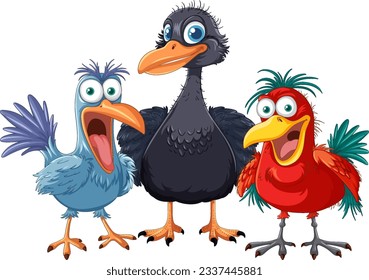 A vector cartoon illustration of a crazy bird freaking out, isolated on a white background