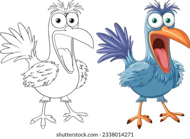A vector cartoon illustration of a crazy bird freaking out, isolated on a white background