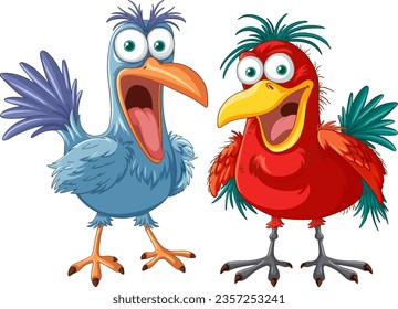 A vector cartoon illustration of a crazy bird freaking out, isolated on a white background