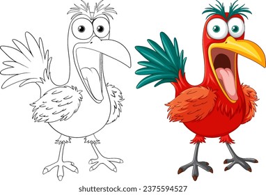 A vector cartoon illustration of a crazy bird freaking out, isolated on white