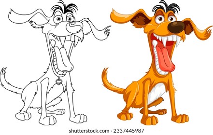 Dibujo vectorial de un perro loco con la boca abierta, mostrando dientes afilados