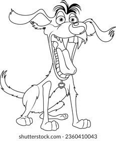 A vector cartoon illustration of a crazy dog with its mouth open, revealing sharp teeth