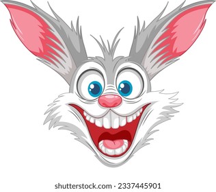 A vector cartoon illustration of a crazy rabbit with a scary smile on its head, isolated on a white background