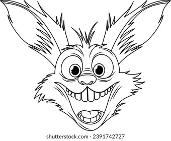 A vector cartoon illustration of a crazy rabbit with a scary smile