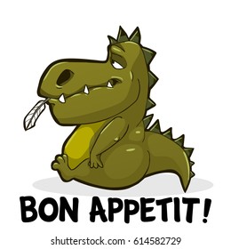 Vector cartoon illustration of crocodile having lunch