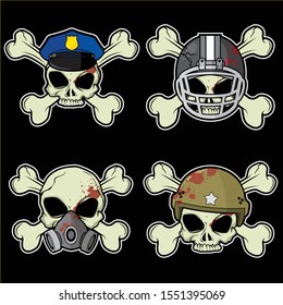 Vector cartoon illustration with Crossbones Theme Collection Set