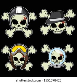 Vector cartoon illustration with Crossbones Theme Collection Set