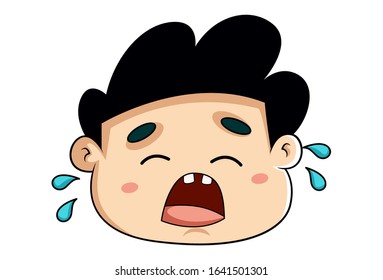 Vector cartoon illustration of the crying boy. Isolated on white background.