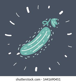 Vector cartoon illustration of cucumber background isolated on dark background. Healthy food design.