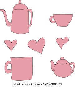 vector cartoon illustration cups and teapot